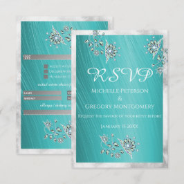 Elegante Teal Rhinestone Sierad met Marmeren Rand RSVP Kaartje