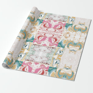 Elegante Teal & Roze Retro Marmer Vloeibare Kunst Cadeaupapier