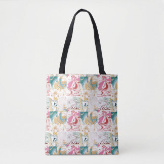 Elegante Teal & Roze Retro Marmer Vloeibare Kunst Tote Bag