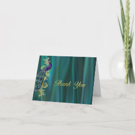 Elegante Teal Satijnen en Pauw Huwelijk Bedankt