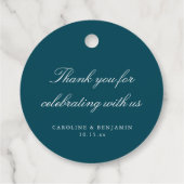 Elegante Teal Script Trouwdag Aangepaste Dankjewel Bedankjes Labels (Achterkant)