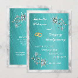 Elegante Teal Stras- & Marmeren Huwelijk Kaart