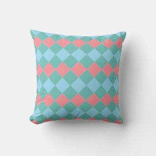 Elegante Teal Turquoise & Koraal Roze Diamanten Kussen