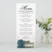 Elegante Teal Turquoise Roos Witte Achterkant Huwe Menu (Staand voorkant)