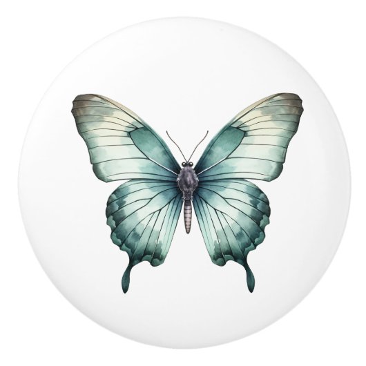 Elegante Teal Vlinder Turquoise Blauwe Lade Knop (Voorkant)