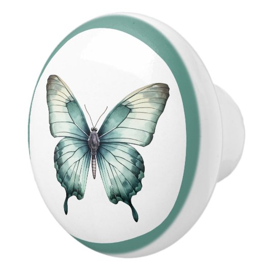 Elegante Teal Vlinder Turquoise Blauwe Lade Knop (Rechts)