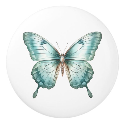 Elegante Teal Vlinder Turquoise Blauwe Lade Knop (Voorkant)