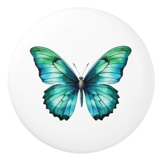 Elegante Teal Vlinder Turquoise Blauwe Lade Knop (Voorkant)