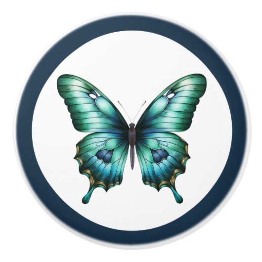 Elegante Teal Vlinder Turquoise Blauwe Lade Knop (Voorkant)