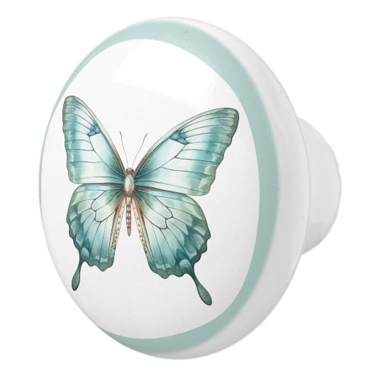 Elegante Teal Vlinder Turquoise Blauwe Lade Knop (Rechts)