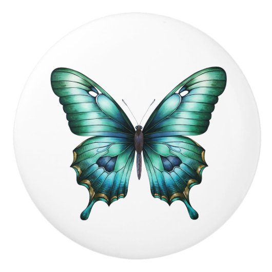 Elegante Teal Vlinder Turquoise Blauwe Lade Knop (Voorkant)