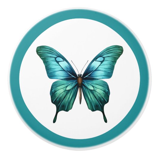Elegante Teal Vlinder Turquoise Blauwe Lade Knop (Voorkant)