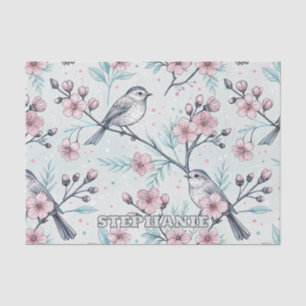 Elegante Teal Vogels Roze Kersenbloesem Tissuepapier