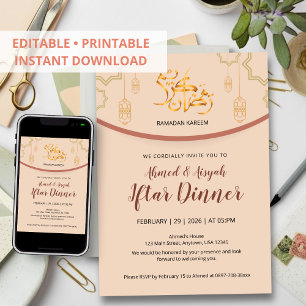 Elegante Teal Waterverf Moskee Iftar Diner Uitnodi Kaart