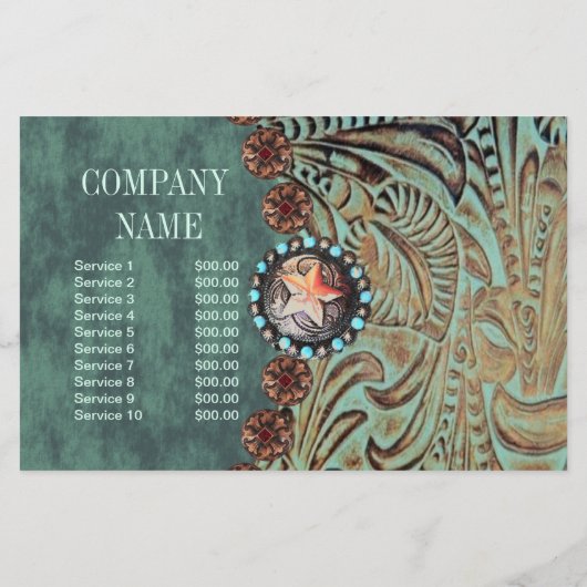 elegante teal western country lederen gereedschap flyer (Achterkant)