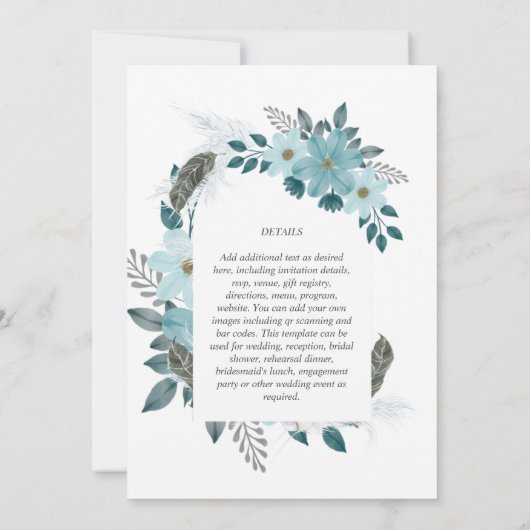 Elegante Teal Zeeglas Blauwe Bloemboog Trouwdag Kaart (Achterkant)