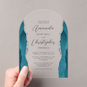Elegante Teal Zilveren Agate Script Boog Bruiloft Acryl Uitnodigingen (Insitu (Draagbaar))