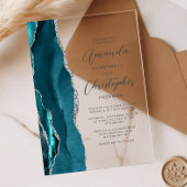 Elegante Teal Zilveren Agate Script Trouw Acryl Uitnodigingen