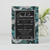 Elegante Teal & Zilveren Glitter Agate Afstuderen Kaart (Staand voorkant)