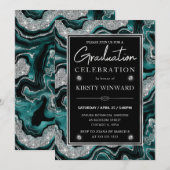 Elegante Teal & Zilveren Glitter Agate Afstuderen Kaart (Voorkant / Achterkant)