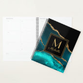 Elegante Teal Zwart Goud Marmer Monogram Planner (Display)