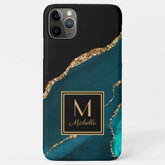 Elegante Teal Zwart Goud Monogram Eerste Letter Na Case-Mate iPhone Case (Achterkant)
