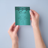 Elegante Teal & Zwarte Damast Flyer (Hand)