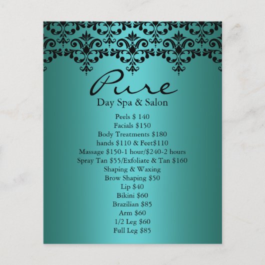 Elegante Teal & Zwarte Damast Flyer (Voorkant)