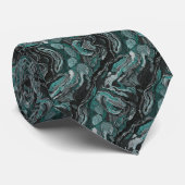 Elegante Teal & Zwarte Marmer Swirl Stropdas (Opgerold)