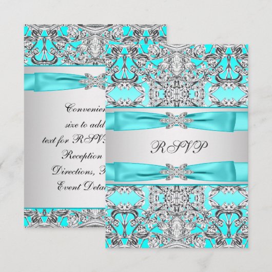 Elegante Tealblauwe RSVP (Voorkant / Achterkant)