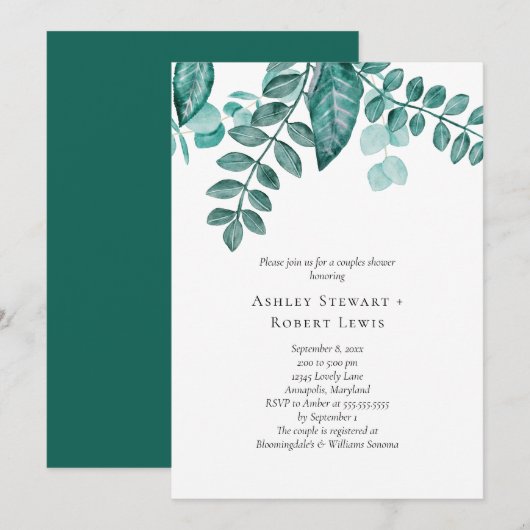 Elegante Tealgroen Waterverf Koppel Bruisfeest Kaart (Voorkant / Achterkant)