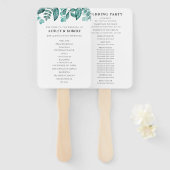 Elegante Tealgroene Bladeren Trouwceremonie Handwaaier (Voorkant en achterkant)