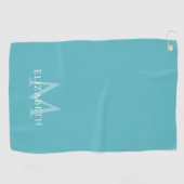 Elegante Tealgroene Monogram Naam Initiaal Op Maat Golfhanddoek (Horizontaal)