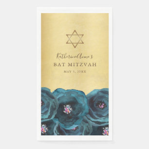Elegante Tealroos Bloemrijke Gouden Bat Mitzvah Servet