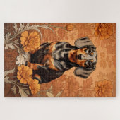 Elegante teckel en goudsbloemen legpuzzel (Horizontaal)