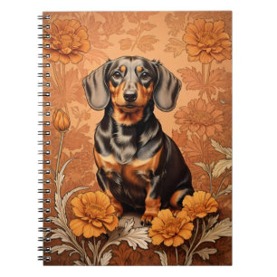 Elegante teckel en goudsbloemen notitieboek
