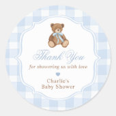 Elegante Teddy Bear Baby Shower Ronde Sticker (Voorkant)