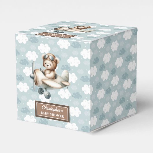 Elegante Teddy Bear Pilot Baby shower gunstbox Bedankdoosjes (Voorkant Zijde)
