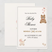 Elegante Teddybeer Baby Shower Uitnodiging  (Voorkant / Achterkant)