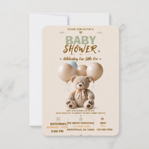 Elegante Teddybeer Baby Shower Uitnodiging