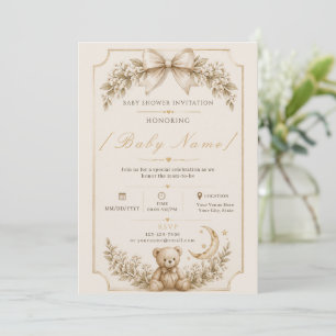 Elegante Teddybeer Babyshower Uitnodiging