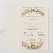 Elegante Teddybeer Babyshower Uitnodiging (Voorkant / Achterkant)