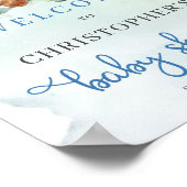 Elegante teddybeer blauw bloemeneucalyptus welkom poster (Hoek)