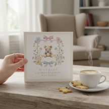 Elegante Teddybeer met bloemen pastel QR-code vo