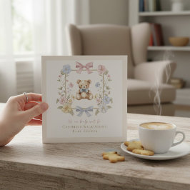 Elegante Teddybeer met bloemen pastel QR-code vo Kaart