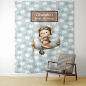Elegante teddybeer piloot babyshower muurdecoratie wandkleed (In situ)