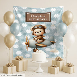 Elegante teddybeer piloot babyshower muurdecoratie wandkleed