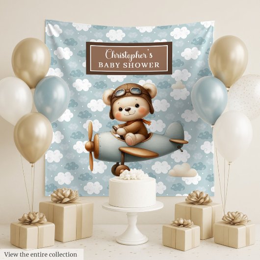Elegante teddybeer piloot babyshower muurdecoratie wandkleed