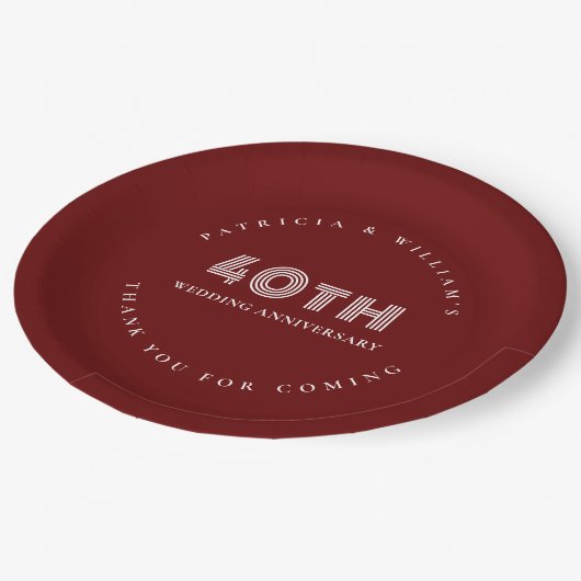 Elegante tekst Bourgogne 40e bruiloft Jubileum Papieren Bordje (Gekanteld)