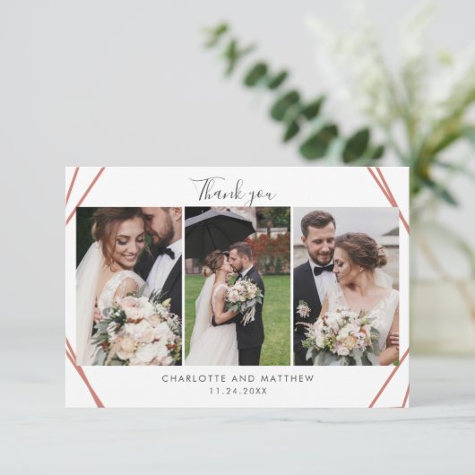 Elegante tekst en foto's bruiloft dank u bedankkaart (Staand voorkant)